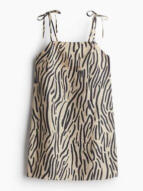 H&M Beige and Black Zebra Print Tie-Strap Slip Dress